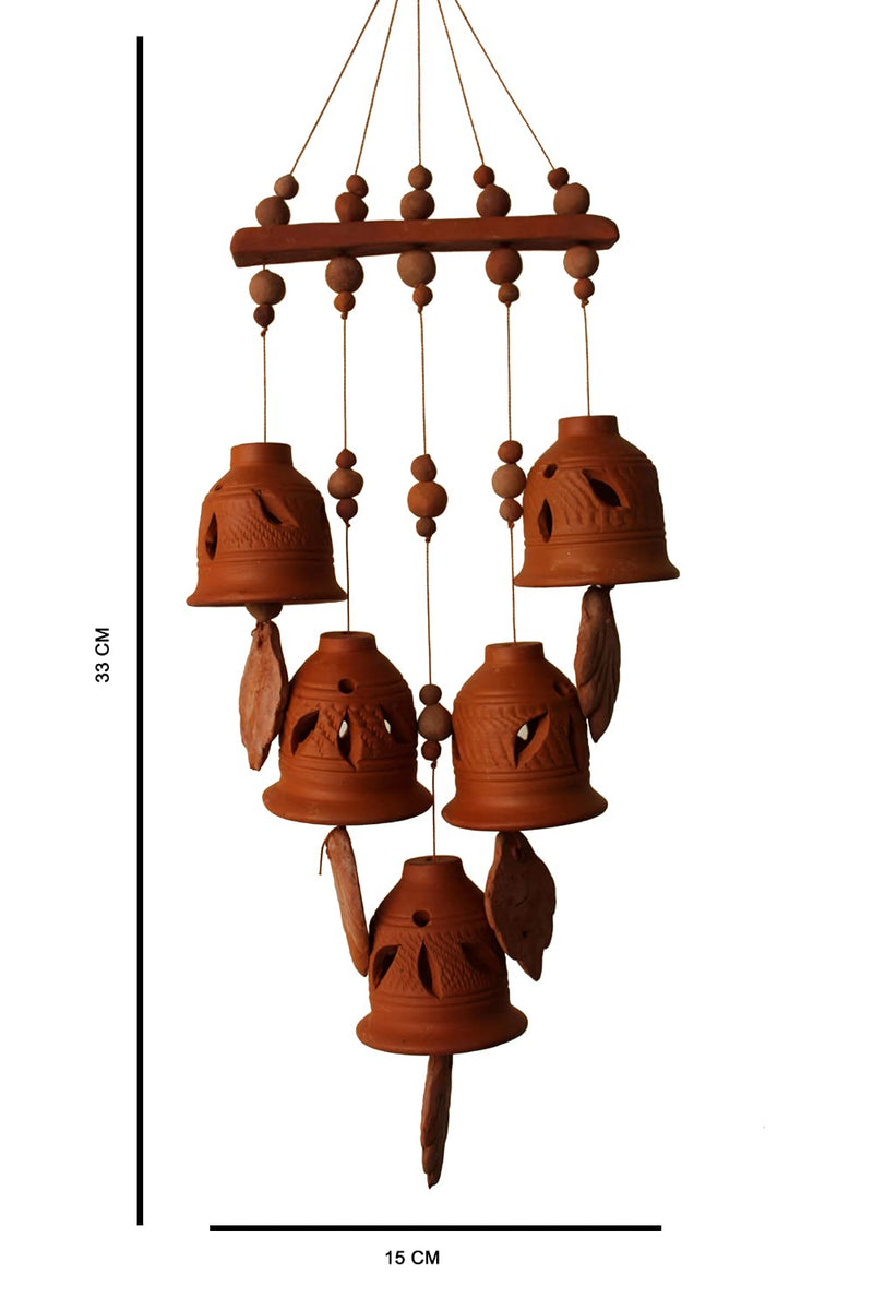 SULFAX Terracotta Natural Colour Straight Design Wind Chain with (Five Bell) 33 cm Long