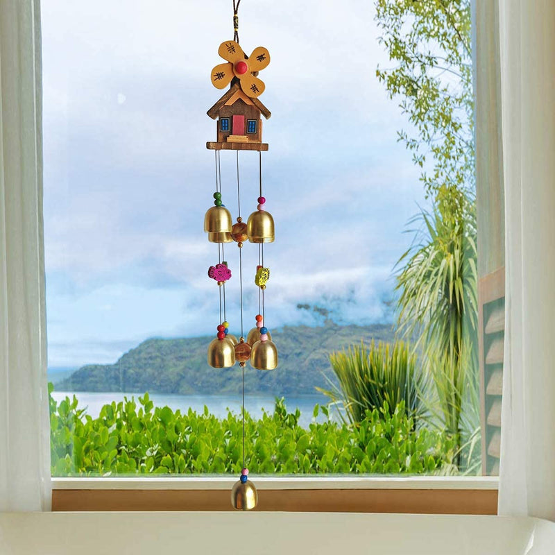 Antlantic Wood Store Wood Copper Wind Chimes for Home Bedroom Balcony Garden etc (Decorative Item) 5 Bell