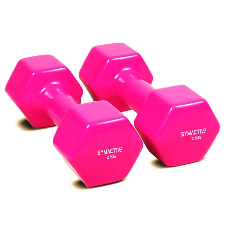 Amazon Brand - Symactive Vinyl Coated Fixed Dumbbell for Gym Exercises, Set of 2, 2 kg