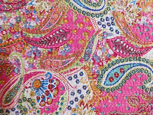 REGMESS Kantha Quilt Hippie Bed-Cover Throw and Cotton Blanket Twin-Size Kantha Quilt Handmade 60 x90 inch Single Size