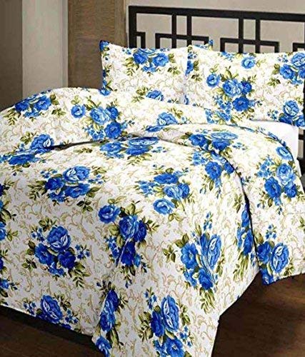 J Shree Pilling Super Soft Floral Print Blue Flowers Bunch Poly Cotton Double Bed Quilt/AC Dohar/Summer AC Blanket