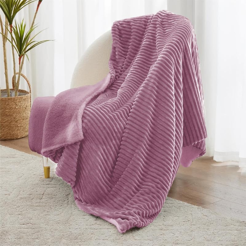 BSB HOME Pencil Pattern Flannel Fleece Sherpa Blanket – 220 x 230 cm, Soft, Plush, Fluffy Season/AC and Mild Winter Reversible Blanket - Double Bed (Color- Pink, Weight - 2.2 kg)