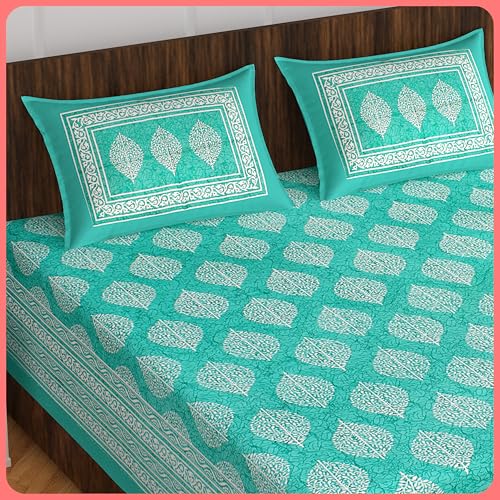 100% Cotton Double Bedsheet for Double Bed King Size Traditional Jaipuri Bedsheet with 2 Pillow Covers - Multi43