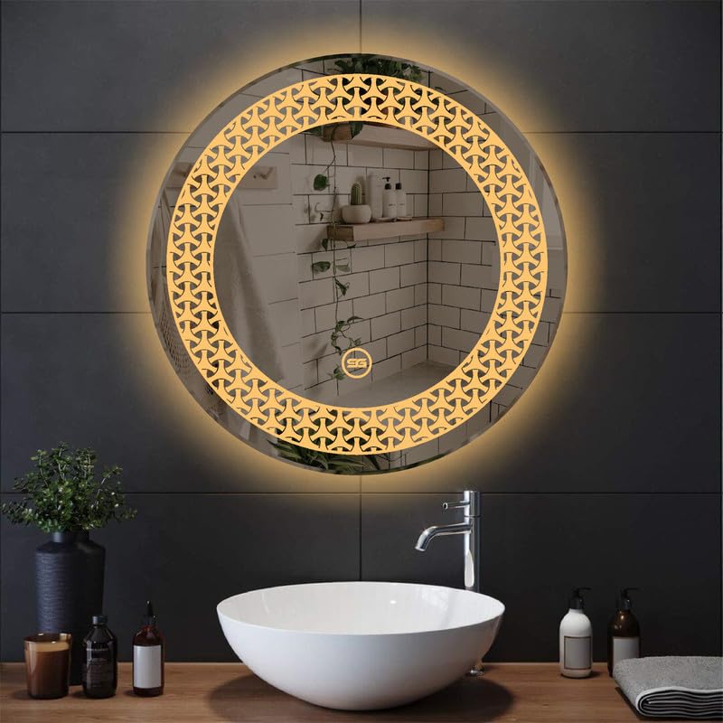 Spark Glass Round LED Sensor Mirror. (LedColour: White, Warm White, & Mix Light) - (Size:18x18 Inch)