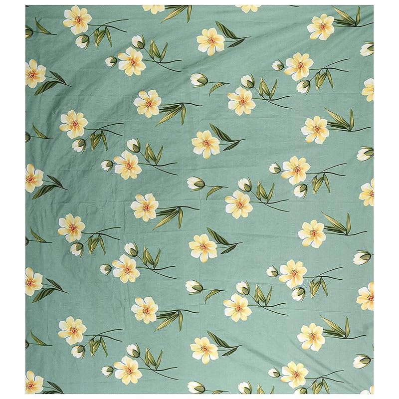 CLICKCART Glace Cotton Skin Friendly Prime Collection Ultrasoft Printed Flat Double Bedsheet with 2 Pillow Covers (Multicolour, 90 x 90 Inch) - Green with White Flowers Gold1