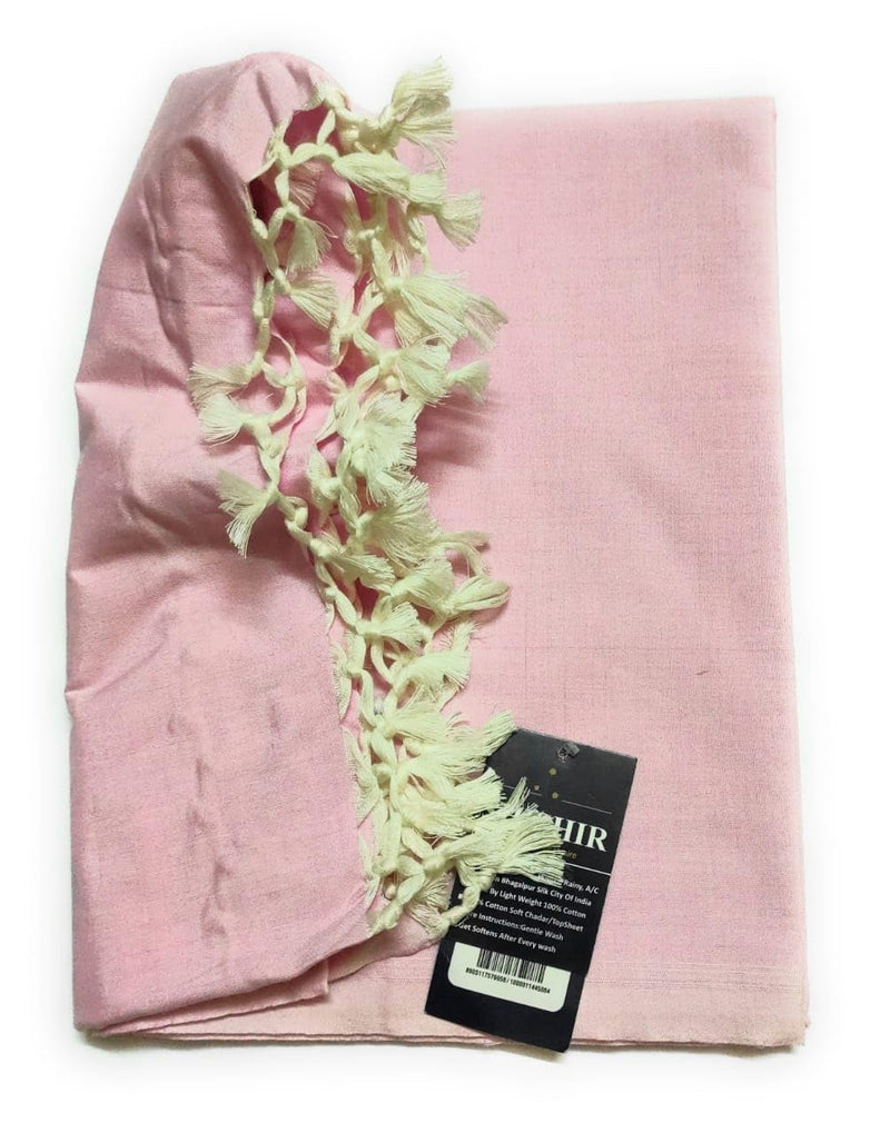 SHISHIR Bhagalpuri Soft All Season Thin Layer Cotton Blanket/Topsheet/Odhne Wali Chadar for Summer & Rainy Season Single Size Baby Pink