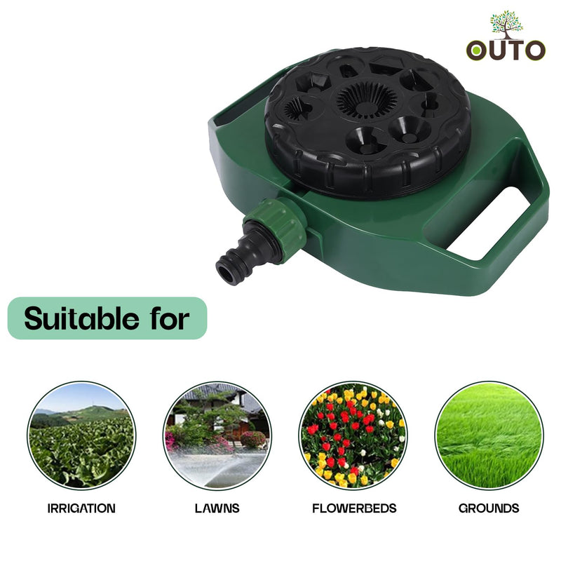 OUTO Garden Sprinkler 8 Spray Patterns Large Area Coverage Adjustable Water Pressure Sprayer for Watering Plants Outdoor Lawn Yard Irrigation System