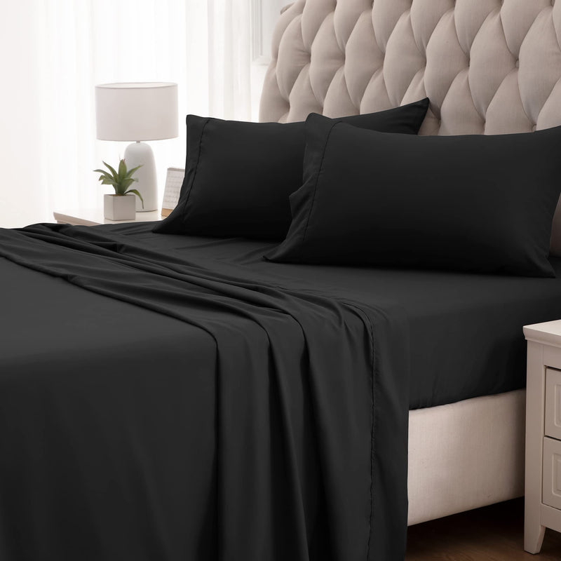 SLEEP ZONE Bed Sheet Sets Temperature Regulation Soft Wrinkle Free Fade Resistant Easy Sheets 4 PC, Black,Twin