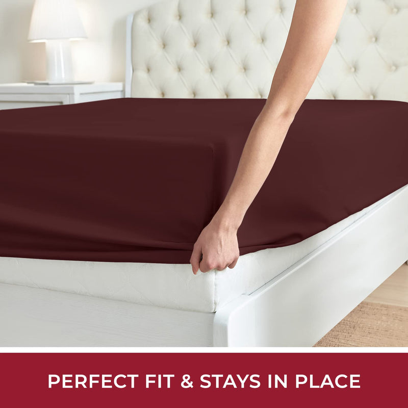 Mellanni Fitted Sheet King Burgundy - Brushed Microfiber 1800 Bedding - Wrinkle, Fade, Stain Resistant - Hypoallergenic - 1 Fitted Sheet Only (King, Burgundy)