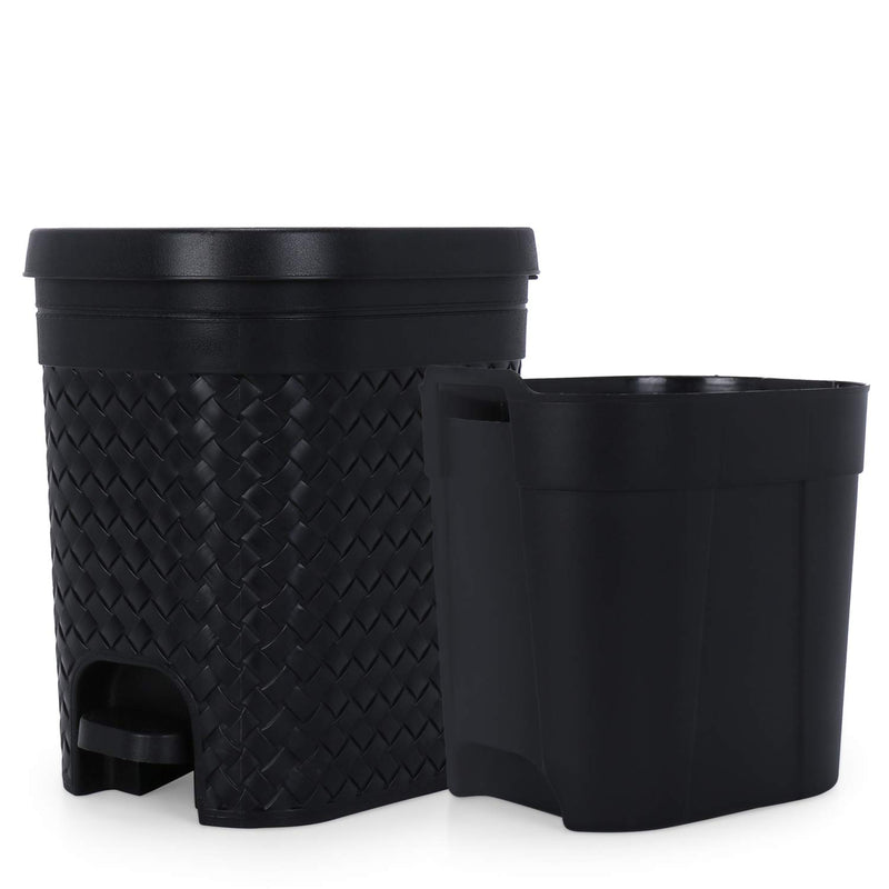 KOLORR Stitch 7 Liters Plastic Pedal Medium Dustbin with Lid and Inner Bucket/Trash Can/Garbage Bin/Waste Bin for Home/Kitchen/Office/School/Bathroom/Washroom - Black