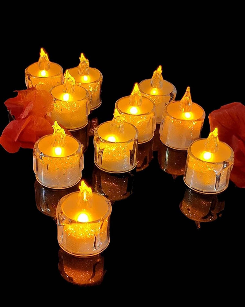 COSKIRA 24pc Clear LED Flameless Candle Crystal LED Tea Light Pack of 6 Battery Operated Flame Less and Smokeless LED Crystal Diamond Diwali Light Candle for Home and Diwali Decoration