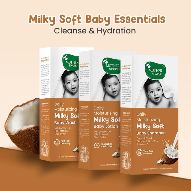 Mother Sparsh Milky Soft Baby Body Wash - 400ml | With Milk Protein & Coconut Oil | pH Balanced Natural Baby Wash | Tear Free Formula for Baby Bath