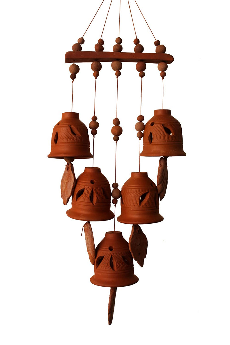 SULFAX Terracotta Natural Colour Straight Design Wind Chain with (Five Bell) 33 cm Long