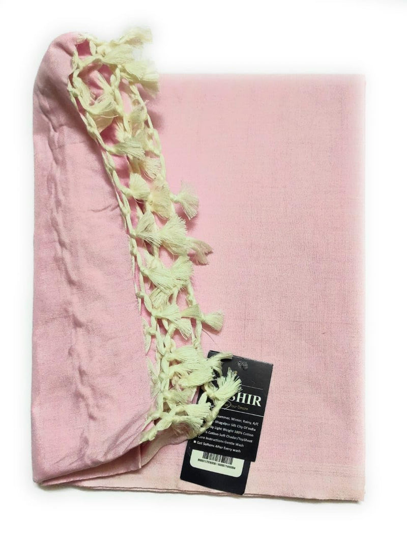 SHISHIR Bhagalpuri Soft All Season Thin Layer Cotton Blanket/Topsheet/Odhne Wali Chadar for Summer & Rainy Season Single Size Baby Pink