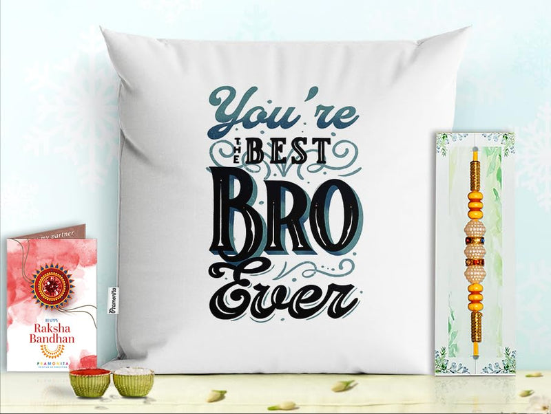 Pillow Rakhi for Brother with Gift - Rakhi with Rakhi Cushion with Filler Greeting Card- Rakhi for Brother, Gifts for Brother, Gifts for Rakhi, Gifts for Rakshabandhan Rakhi Gifts-PA-CU-23