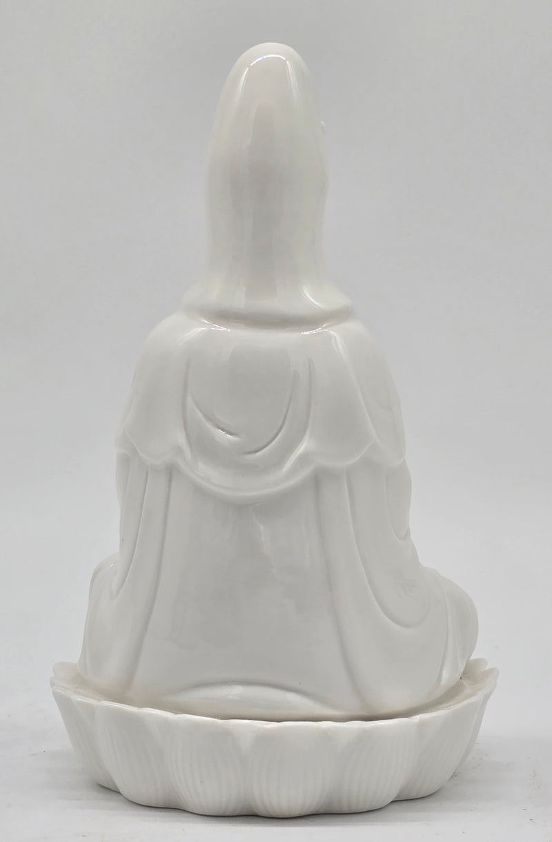 8.5" Fine Porcelain Ceramic Quan Yin Buddha Sitting on a Lotus Statue, Guanyin, Kwan Yin, Kuanyin, Goddess of Mercy, Dehua