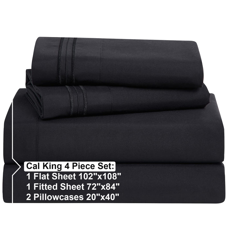 California King , Black : Bed Sheet Bedding Set, 100% Soft Brushed Microfiber with Deep Pocket Fitted Sheet - CAL KING - BLACK - 1800 Luxury Bedding Collection, Hypoallergenic & Wrinkle Free Bedroom Linen Set