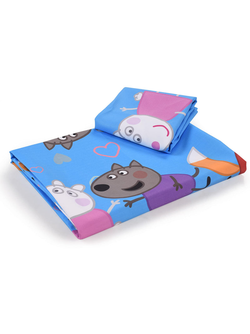 Saral Home Peppa Pig Turquoise Cotton Single Size Bedsheet (60"X90") with 1 Pillow Cover (17"x27")