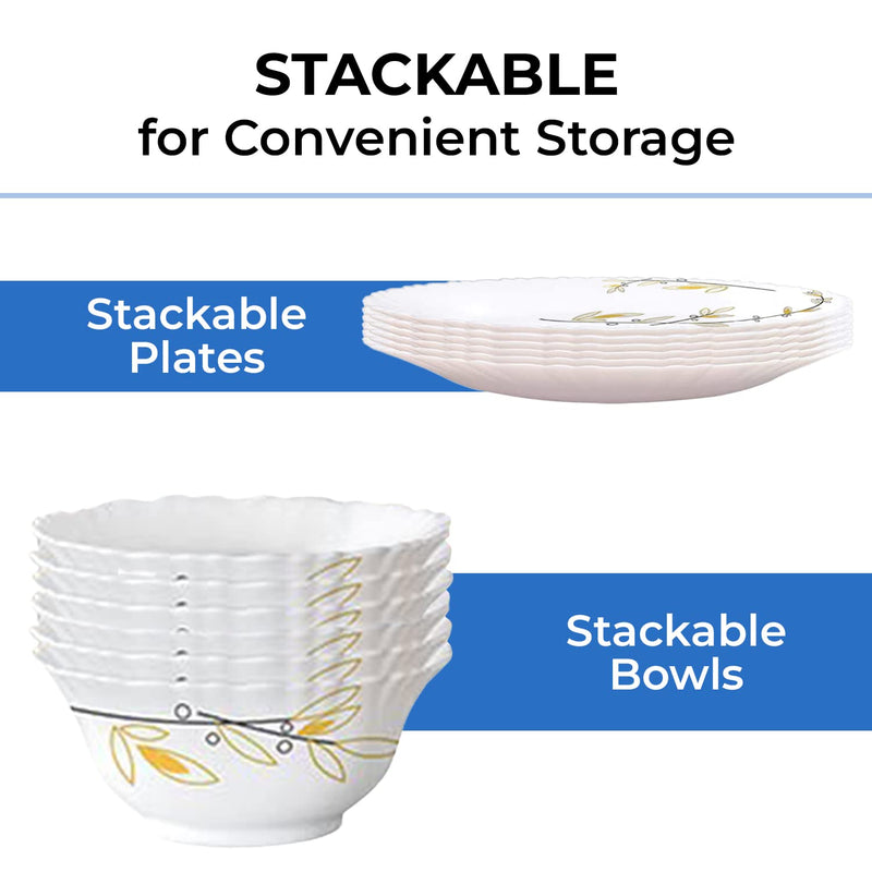 Larah by Borosil Bella Silk Series Opalware Dinner Set | 47 Pieces for Family of 8 | Microwave & Dishwasher Safe | Bone-Ash Free | Crockery Set for Dining & Gifting | Plates & Bowls | White