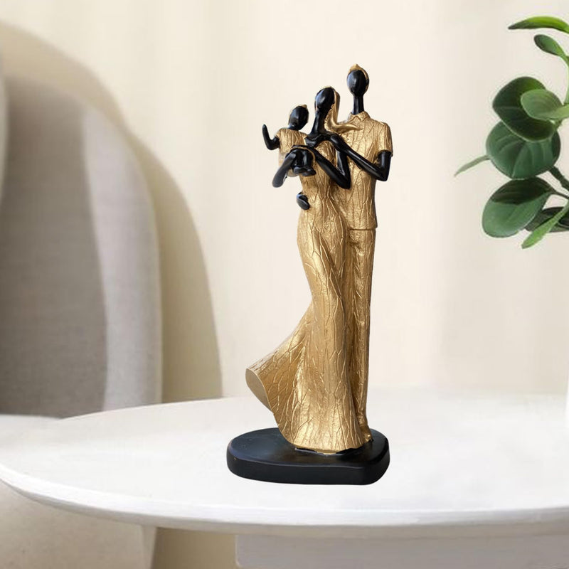 Xtore Stylish Golden Black Resin Couple Statue with Child for Home Decor (Pack of 1, Black & Golden)