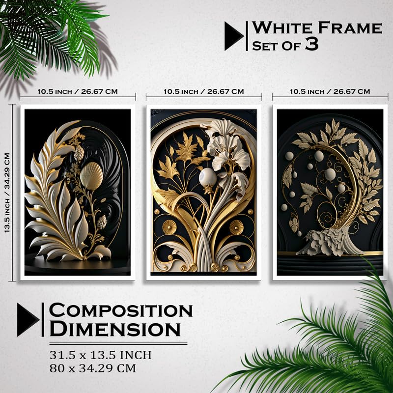 SAF paintings Set of 3 Plants Boho modern art design Premium white Framed Bohemian wall painting for for Wall, Home and Living Room Decoration 80 cms x 34.29 cms COMBO-2047-K3