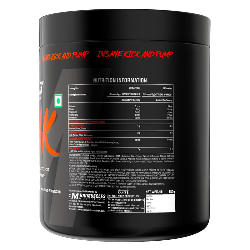 Bigmuscles Nutrition Freak Pre-Workout [30 Servings, Sex On The Beach] | Increased Energy, Strength, Mental Focus & Powerfull Pumps | 180 Gm, Powder,Pack of 1