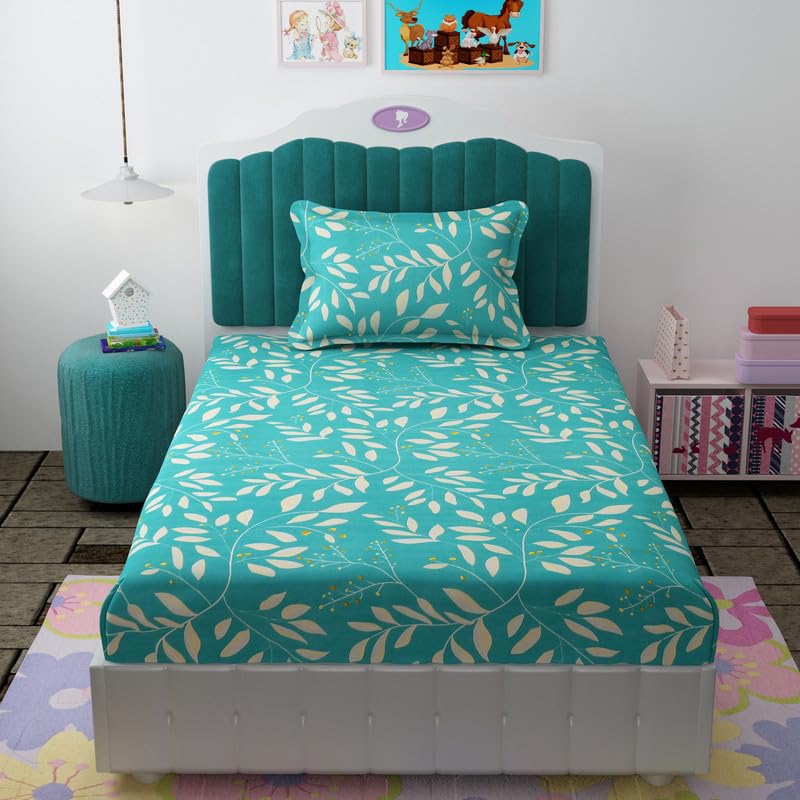 Florida Flyn Bedsheet for Single Size Bed with Pillow Covers and Made of Microfiber with Leaf Print