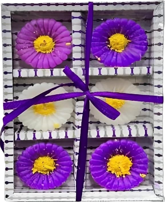 The Decor Affair Set of 6 Sunflower Wax Floating Candles - The Perfect Diwali and New Year's Decorative Addition (Purple)