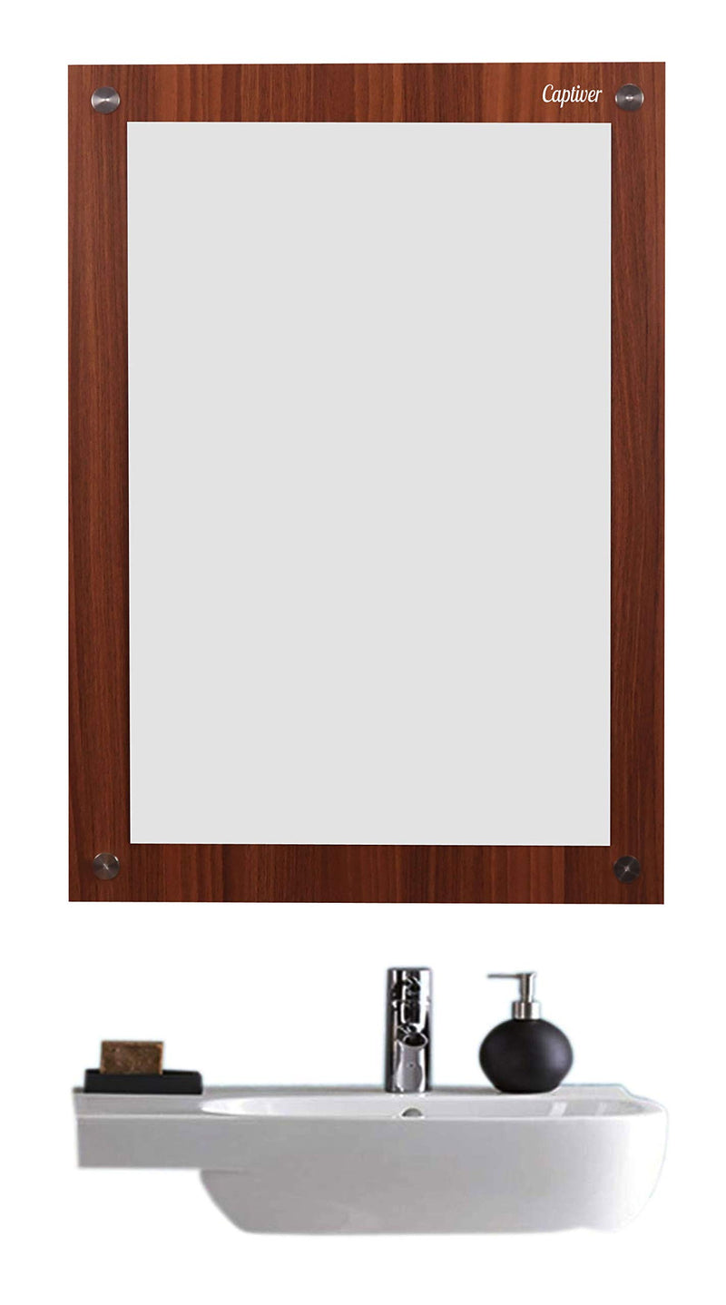 Captiver Wooden Frameless Decorative Wall Mounted Dressing Mirror (15x21 Inch, Teak Finish) / Storage Antique Self Fancy Rectangle Mount