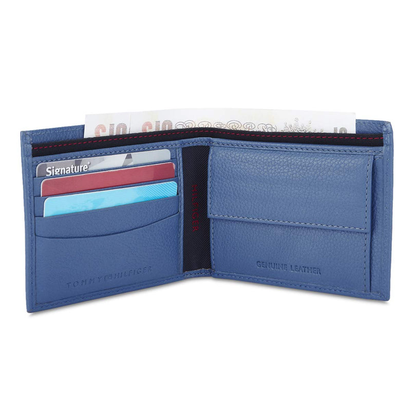 Tommy Hilfiger Becken Leather Global Coin Wallet for Men - Bright Cobalt, 4 Card Slots