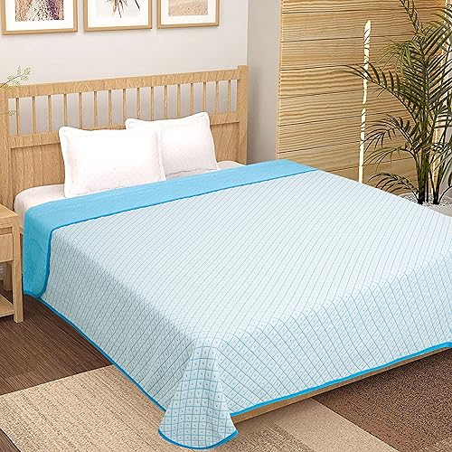 VAS COLLECTIONS Premium Cotton Viscose Dohar/AC Quilt/Blanket for Single Bed Size (60 x 86 inches) |Lightweight Knitted Dohar with a Matching Handbag - 250 GSM | Single - 150x220 cms - Aqua & White