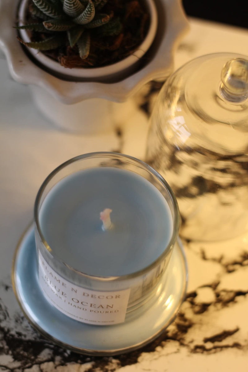 Bell Jar Candle with Glass Dome | Blue Ocean | Premium Soy Candle