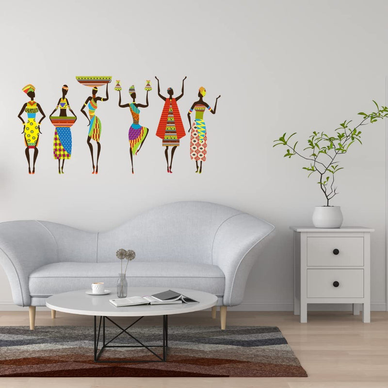 Studio Curate Vinyl African Tribal Women Wall Self-Adhesive Sticker (0.03 X 23.62 X 35.43 Inches, Multicolour)