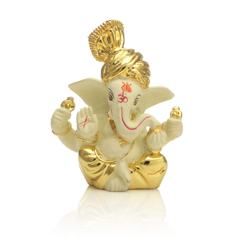 Collectible India Ganesha Idol Terracotta Gold Plated Ganesh Statue (Golden, 8x6cm)