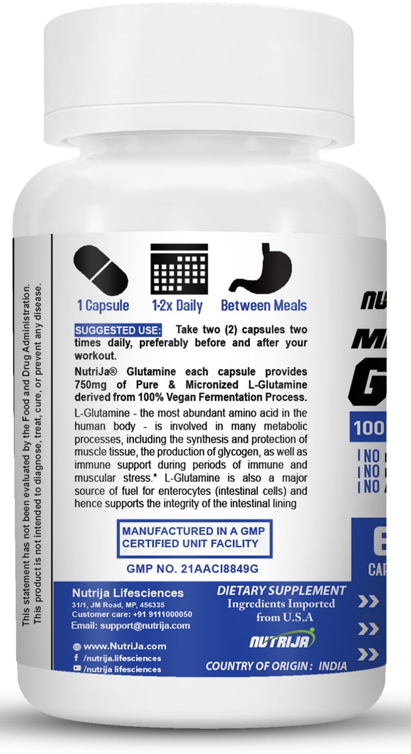 Nutrija GLUTAMINE 750MG - 60 Capsules