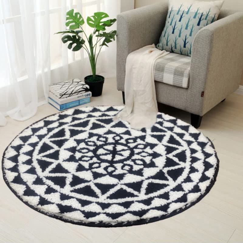 Roseate Persian Round Rug (60x60 cm) Microfibre 2000 GSM Rugs/Carpet for Living Room/Bedroom/Bathroom/Door Mat/Kitchen/Floor Mat (Black & White) Pack of 1