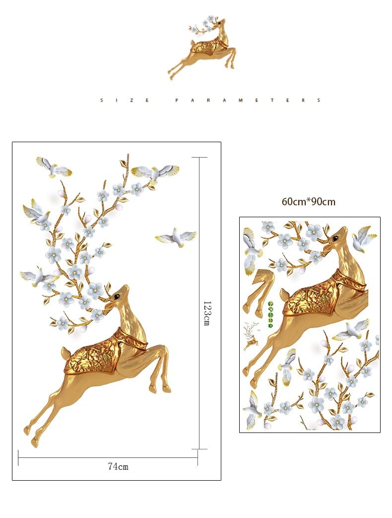 JAAMSO ROYALS Golden Deer Wall Stickers for Kids, Wall Stickers for Kids Room, Kids Wall Stickers for Kids Room, Kids Room Wall Sticker (60 CM x 90 CM)