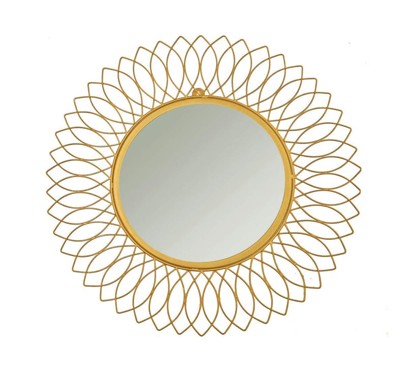 DECO24 Sunflower Metal Frame Decorative Round Metal Wall Mirror (Gold, 24 x 24 Inch)