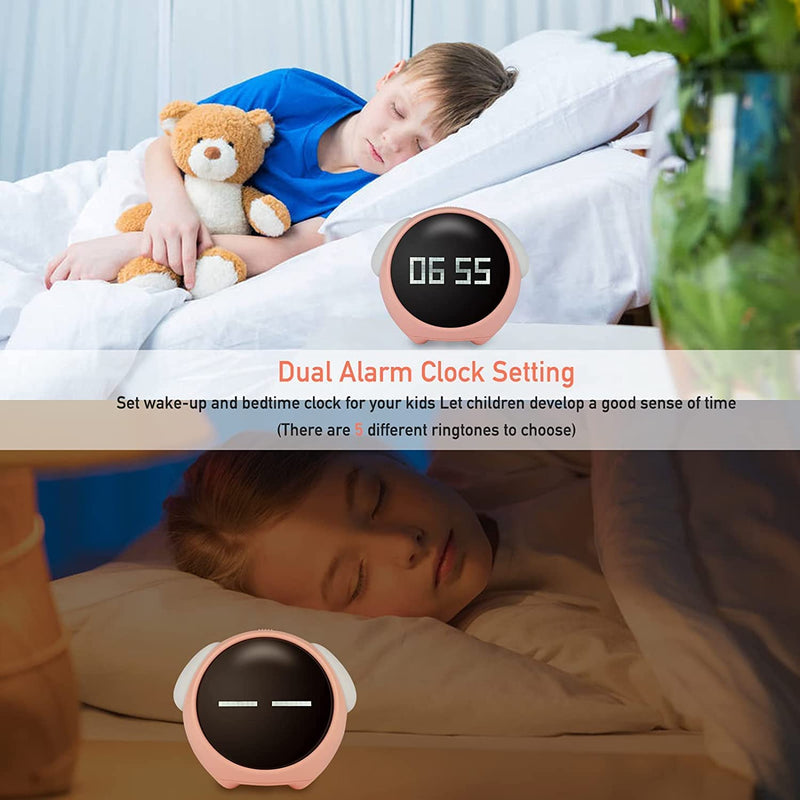 NYRWANA Alarm Clock, Digital Clock, Alarm Clock for Student, Valentine Gift, Emoji Clock with Dual Alarm & Adjustable Brightness, Snooze Function & Temperature - (Pink)