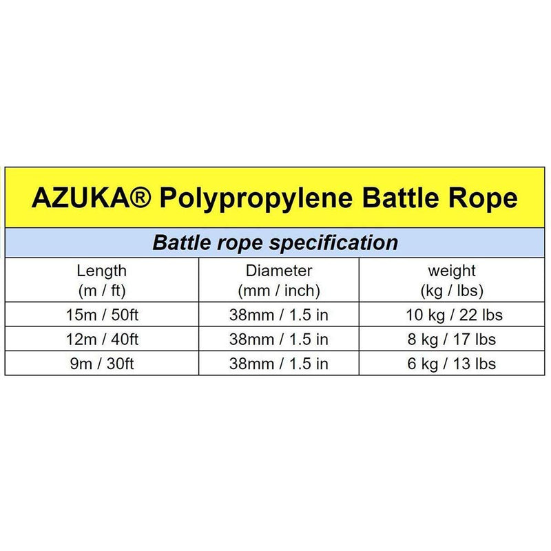 AZUKA® Ultimate Fitness Strength Training Battle Rope with Sleeve 1.5 inch 50 ft,Weight-11kg + Carry Bag + Wall Mount Bracket Kit Set + Anchor Strap + Free Surprise Poster Inside