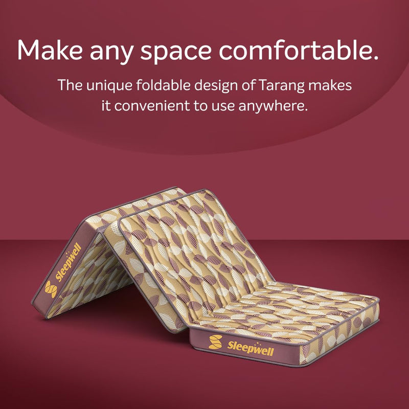 Sleepwell Tarang | Foldable Mattress | Tri-fold, Budget Friendly,Medium Firm Mattress (72x36x4 inch)