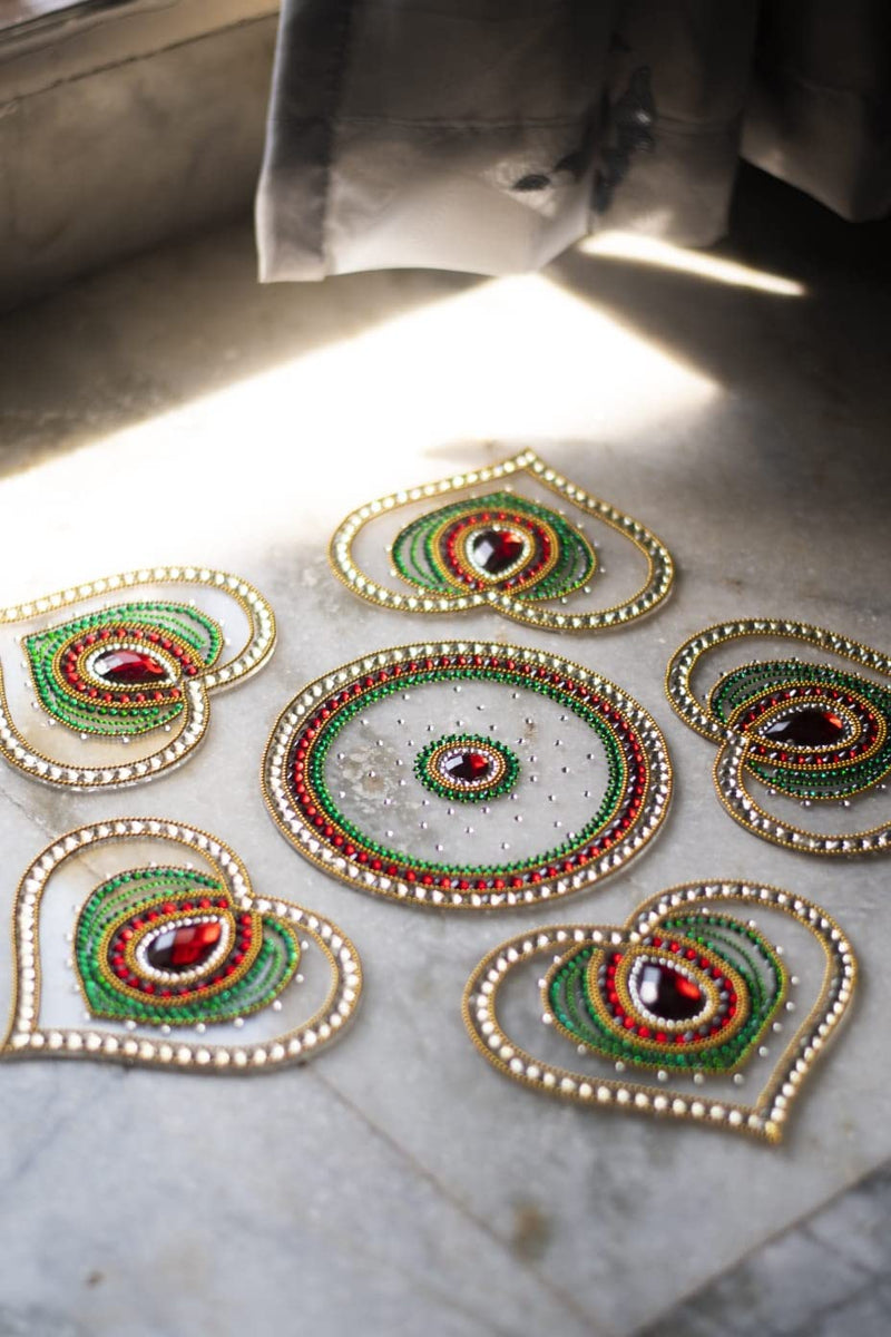 SKETCH & ARTS Green,Red, White,Yellow, Multicoloured Acrylic Cast Sheet Kundan Stone Home Decoration Rangoli