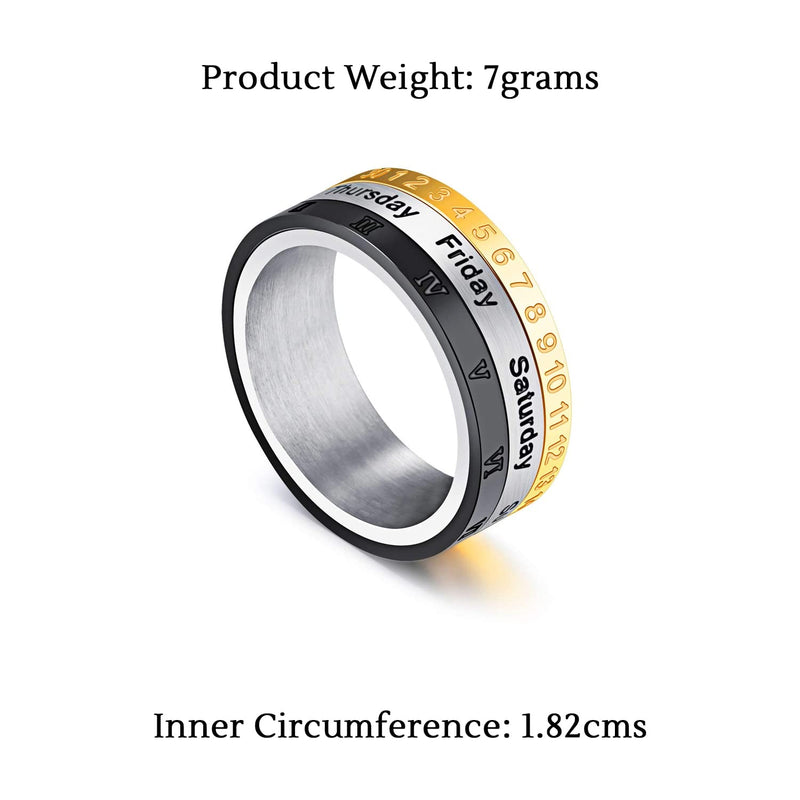 Yellow Chimes Revolving Calender Stainless Steel Rings for Men and Boys