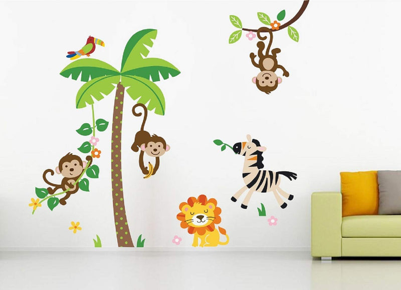 Walltech Combo of 4 Wall Sticker Love Birds with Hearts-(125 x 85 cms) | Shiv parwati-(60 x 39 cms) | Jungle-(150 x 120 cms) | Cute Mouse-(50 x 45 cms) - Material Vinyl