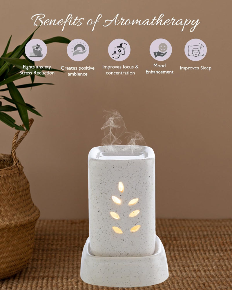 AsianAura Ceramic Electric Aroma Burner Diffuser Set (8 x 11.5 cm, White)