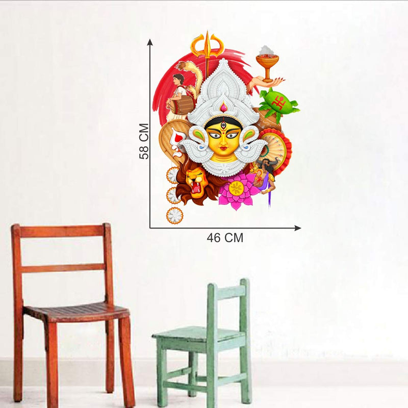 Sticker Studio PVC Vinyl Devi Maa Durga Face 3D MATA Rani Wall Sticker Decal for Wall Living Room, Standard, Multicolor, Pack of 1