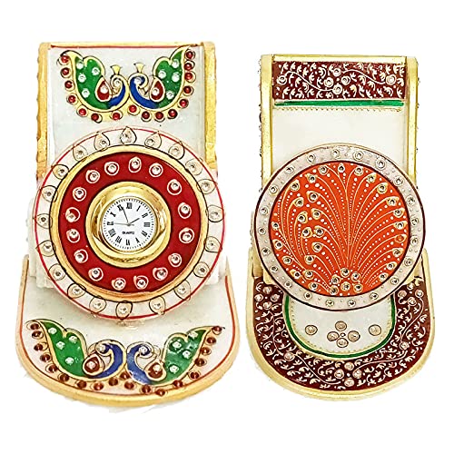 Handicraft Kingdom Mobile Holders For Home Use For Bed Use For Office Desktop Table | Smart Cell Phone Stand With Inbuilt Small Clock For Iphone Android | Approx Size (4.5 Inch & Wt (1150 Gm Pack Of 2