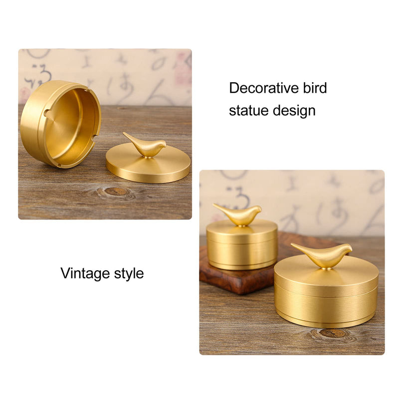 Car Ashtray, Bird Statue Brass Gold Ashtray 4 Slots for Family (S)