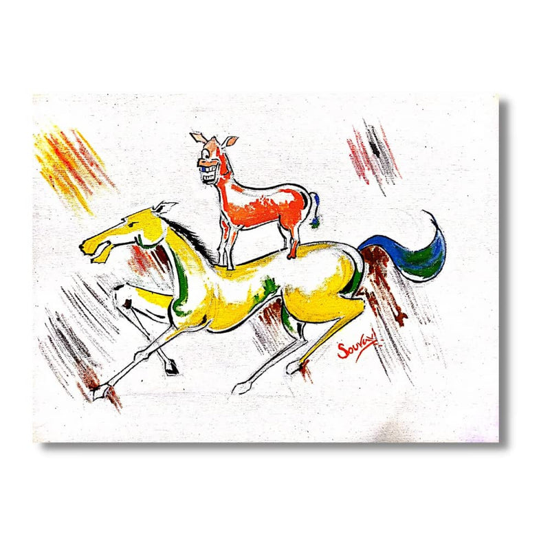 Sonajuri Arts | Rocking Horse Handmade Painting By Majnu Bhai From Welcome Movie - Anil Kapoor – Acrylic Painting – Souravi Das Decorative Gift Item Painting, Floral, Multicolor