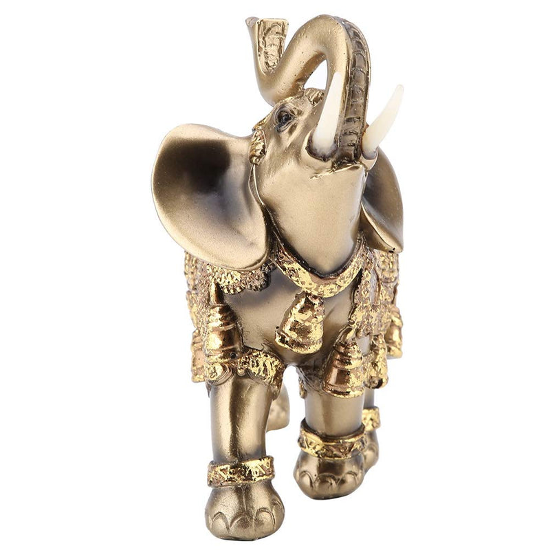 Wal front Golden Polyresin Elephant Statue Sculpture Trunk Wealth Lucky Collectible Figurine Gift Home Decor Feng Shui Ornament(L)